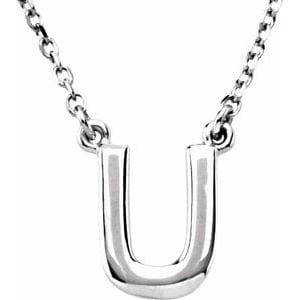 14K WHITE BLOCK INITIAL U 16" NECKLACE