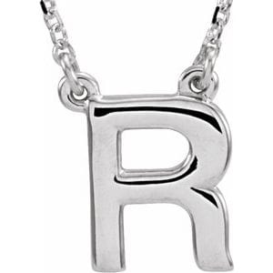14K WHITE BLOCK INITIAL R 16" NECKLACE