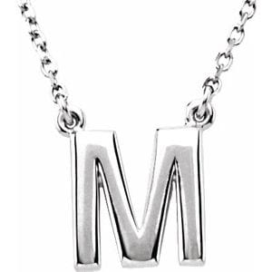 14K WHITE BLOCK INITIAL M 16" NECKLACE