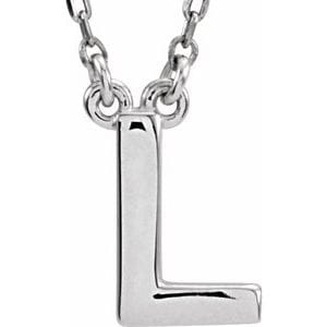14K WHITE BLOCK INITIAL L 16" NECKLACE