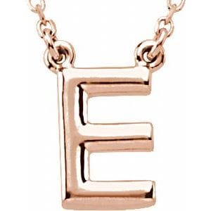 14K ROSE BLOCK INITIAL E 16" NECKLACE