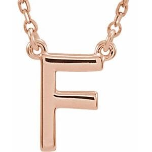 14K ROSE BLOCK INITIAL F 16" NECKLACE