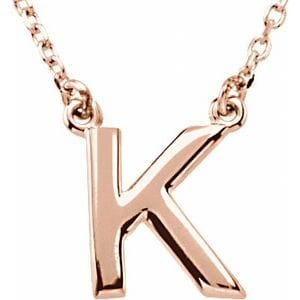 14K ROSE BLOCK INITIAL K 16" NECKLACE