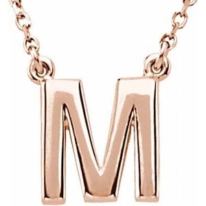 14K ROSE BLOCK INITIAL M 16" NECKLACE