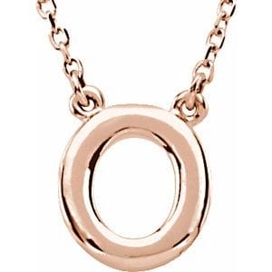 14K ROSE BLOCK INITIAL O 16" NECKLACE