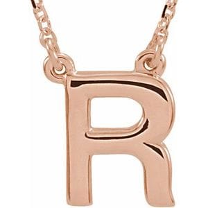 14K ROSE BLOCK INITIAL R 16" NECKLACE