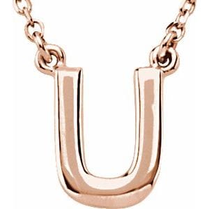 14K ROSE BLOCK INITIAL U 16" NECKLACE