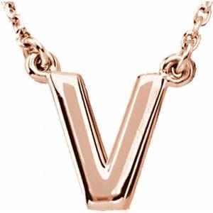 14K ROSE BLOCK INITIAL V 16" NECKLACE