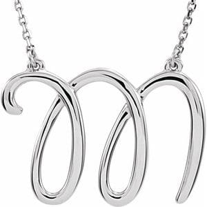 14K WHITE SCRIPT INITIAL M 16" NECKLACE