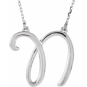 14K WHITE SCRIPT INITIAL N 16" NECKLACE