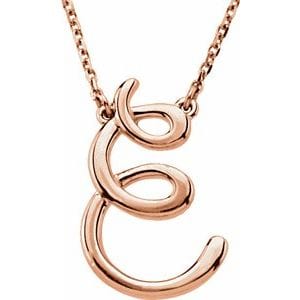 14K ROSE SCRIPT INITIAL E 16" NECKLACE