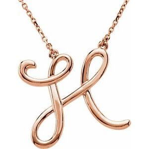 14K ROSE SCRIPT INITIAL H 16" NECKLACE