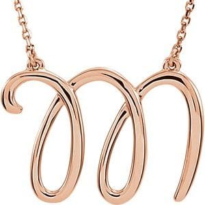 14K ROSE SCRIPT INITIAL M 16" NECKLACE