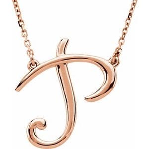 14K ROSE SCRIPT INITIAL P 16" NECKLACE