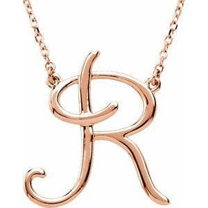 14K ROSE SCRIPT INITIAL R 16" NECKLACE