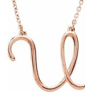 14K ROSE SCRIPT INITIAL U 16" NECKLACE