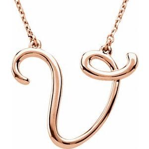 14K ROSE SCRIPT INITIAL V 16" NECKLACE
