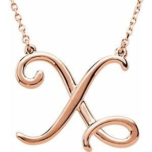 14K ROSE SCRIPT INITIAL X 16" NECKLACE