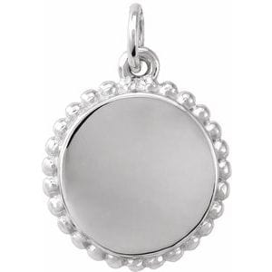 14K WHITE ENGRAVABLE BEADED DISC PENDANT