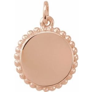 14K ROSE ENGRAVABLE BEADED DISC PENDANT