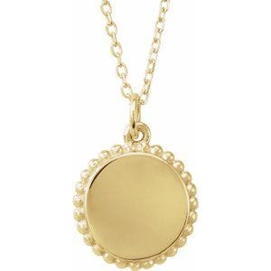14K YELLOW ENGRAVABLE BEADED DISC 16-18" NECKLACE
