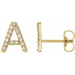 14K YELLOW 1/8 CTW NATURAL DIAMOND INITIAL A EARRINGS