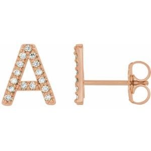 14K ROSE 1/8 CTW NATURAL DIAMOND INITIAL A EARRINGS