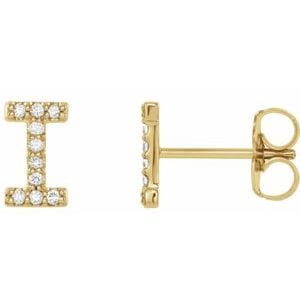 14K YELLOW .04 CTW NATURAL DIAMOND INITIAL I EARRING