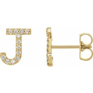 14K YELLOW .05 CTW NATURAL DIAMOND INITIAL J EARRING