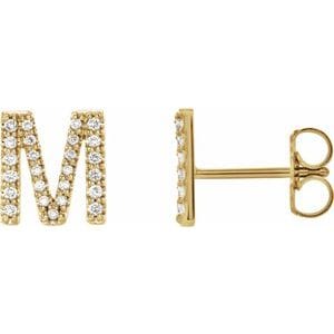 14K YELLOW .07 CTW NATURAL DIAMOND INITIAL M EARRING