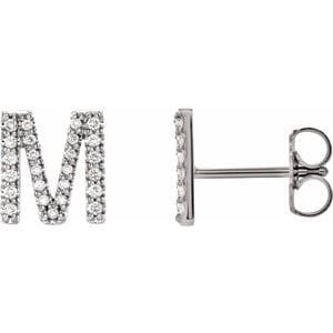 PLATINUM .07 CTW NATURAL DIAMOND INITIAL M EARRING