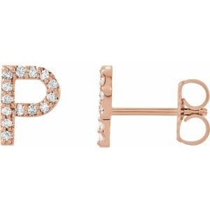 14K ROSE .05 CTW NATURAL DIAMOND INITIAL P EARRING