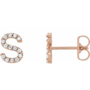 14K ROSE .05 CTW NATURAL DIAMOND INITIAL S EARRING