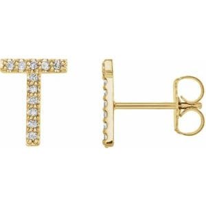 14K YELLOW .04 CTW NATURAL DIAMOND INITIAL T EARRING