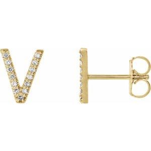 14K YELLOW .03 CTW NATURAL DIAMOND INITIAL V EARRING