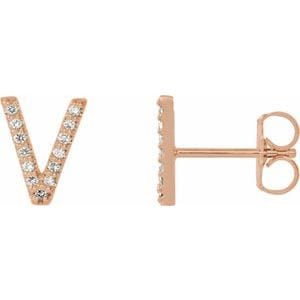 14K ROSE .03 CTW NATURAL DIAMOND INITIAL V EARRING