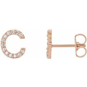 14K ROSE 1/10 CTW NATURAL DIAMOND INITIAL C EARRINGS