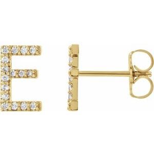 14K YELLOW 1/8 CTW NATURAL DIAMOND INITIAL E EARRINGS