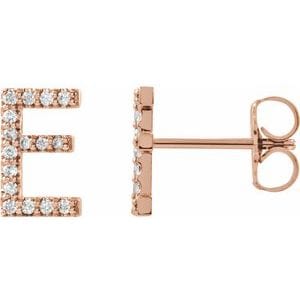 14K ROSE 1/8 CTW NATURAL DIAMOND INITIAL E EARRINGS