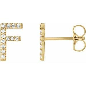14K YELLOW .08 CTW NATURAL DIAMOND INITIAL F EARRINGS