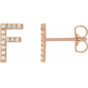 14K ROSE .08 CTW NATURAL DIAMOND INITIAL F EARRINGS