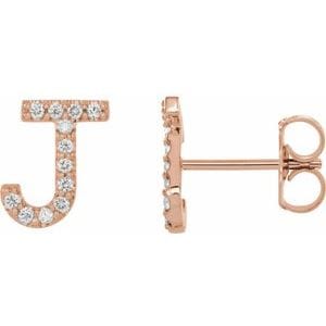 14K ROSE 1/10 CTW NATURAL DIAMOND INITIAL J EARRINGS