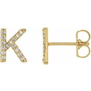 14K YELLOW 1/8 CTW NATURAL DIAMOND INITIAL K EARRINGS
