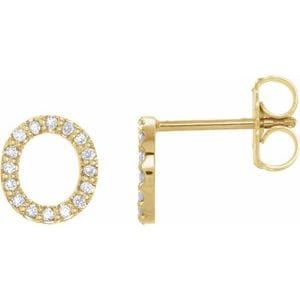 14K YELLOW 1/8 CTW NATURAL DIAMOND INITIAL O EARRINGS