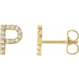14K YELLOW 1/8 CTW NATURAL DIAMOND INITIAL P EARRINGS