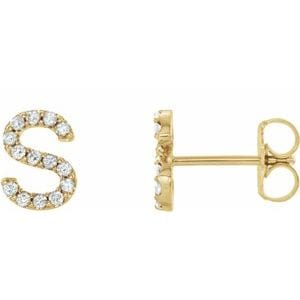 14K YELLOW 1/8 CTW NATURAL DIAMOND INITIAL S EARRINGS