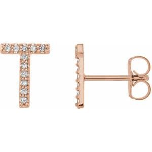 14K ROSE 1/10 CTW NATURAL DIAMOND INITIAL T EARRINGS