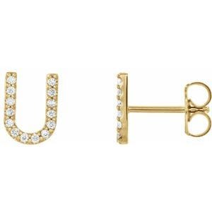 14K YELLOW 1/8 CTW NATURAL DIAMOND INITIAL U EARRINGS