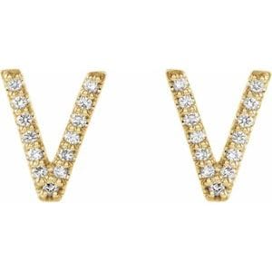 14K YELLOW .07 CTW NATURAL DIAMOND INITIAL V EARRINGS