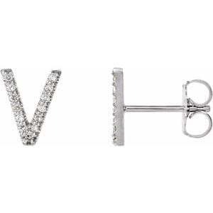 PLATINUM .07 CTW NATURAL DIAMOND INITIAL V EARRINGS